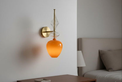 Orange Blown Glass Wall Sconce with Brass Arm – Handmade bedside Wall Light | Les Trois Pyramides