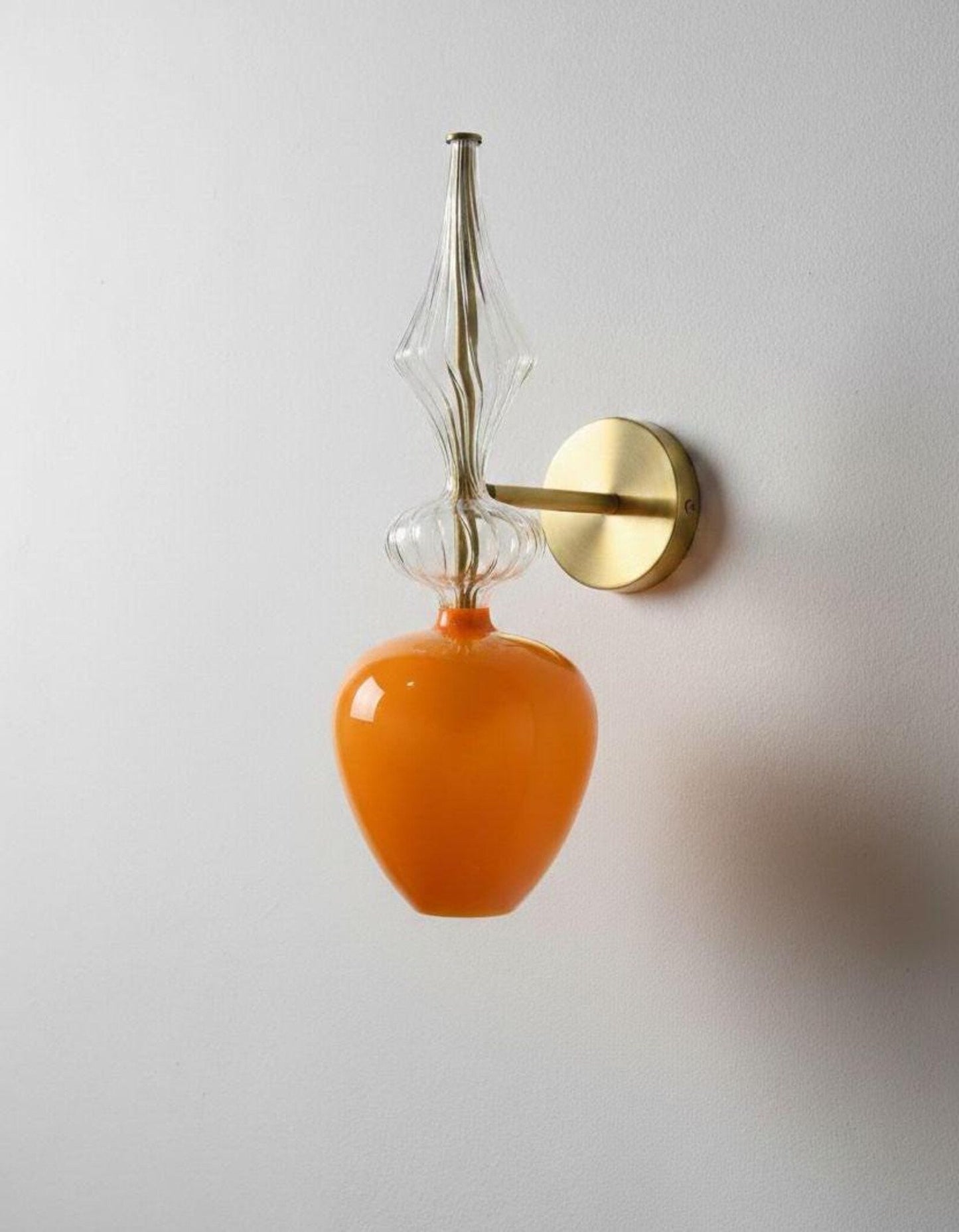 Orange Blown Glass Wall Sconce with Brass Arm – Handmade Wall Light | Les Trois Pyramides
