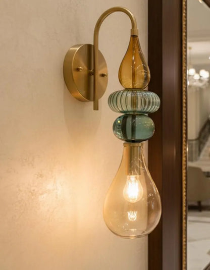Hand Blown Glass Wall Sconce Light – Brass Wall Lamp with Colorful Glass – Handmade Bathroom Vanity Light – Modern Artistic Wall Lighting | Les Trois Pyramides
