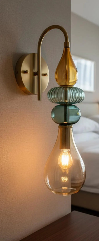 Hand Blown Glass Wall Sconce Light – Brass Wall Lamp with Colorful Glass – Handmade Bathroom Vanity Light – Modern Artistic Wall Lighting | Les Trois Pyramides