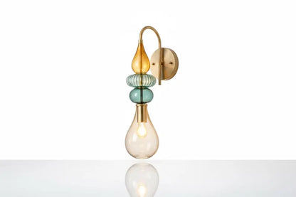Hand Blown Glass Wall Sconce Light – Brass Wall Lamp with Colorful Glass – Handmade Bathroom Vanity Light – Modern Artistic Wall Lighting | Les Trois Pyramides