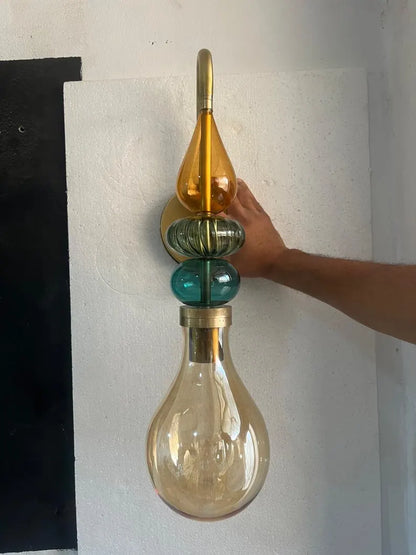 Hand Blown Glass Wall Sconce Light – Brass Wall Lamp with Colorful Glass – Handmade Bathroom Vanity Light – Modern Artistic Wall Lighting | Les Trois Pyramides