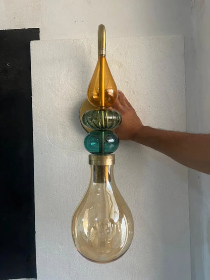 Hand Blown Glass Wall Sconce Light – Brass Wall Lamp with Colorful Glass – Handmade Bathroom Vanity Light – Modern Artistic Wall Lighting | Les Trois Pyramides