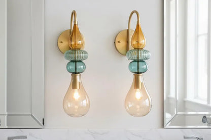 Hand Blown Glass Wall Sconce Light – Brass Wall Lamp with Colorful Glass – Handmade Bathroom Vanity Light – Modern Artistic Wall Lighting | Les Trois Pyramides