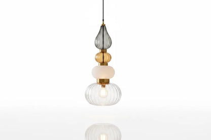 Glass Pendant Light, Modern Kitchen Island Lighting, Neutral Hanging Lamp, Clear Glass Ceiling Light, Handmade Brass Fixture | Les Trois Pyramides