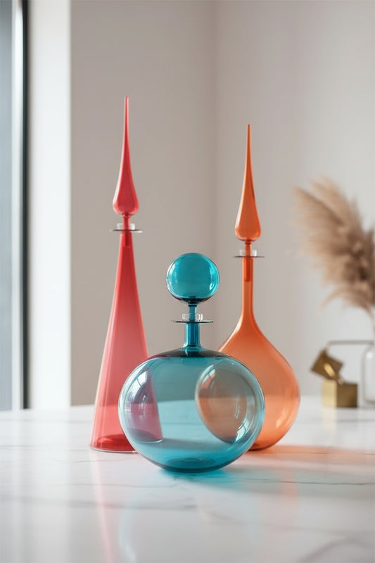 Personalized Set of Three Classic Decanter Bottles with Stopper - Handmade Blown Glass Bottle - Made with Love - Handmade Gift - Decanters | Les Trois Pyramides 