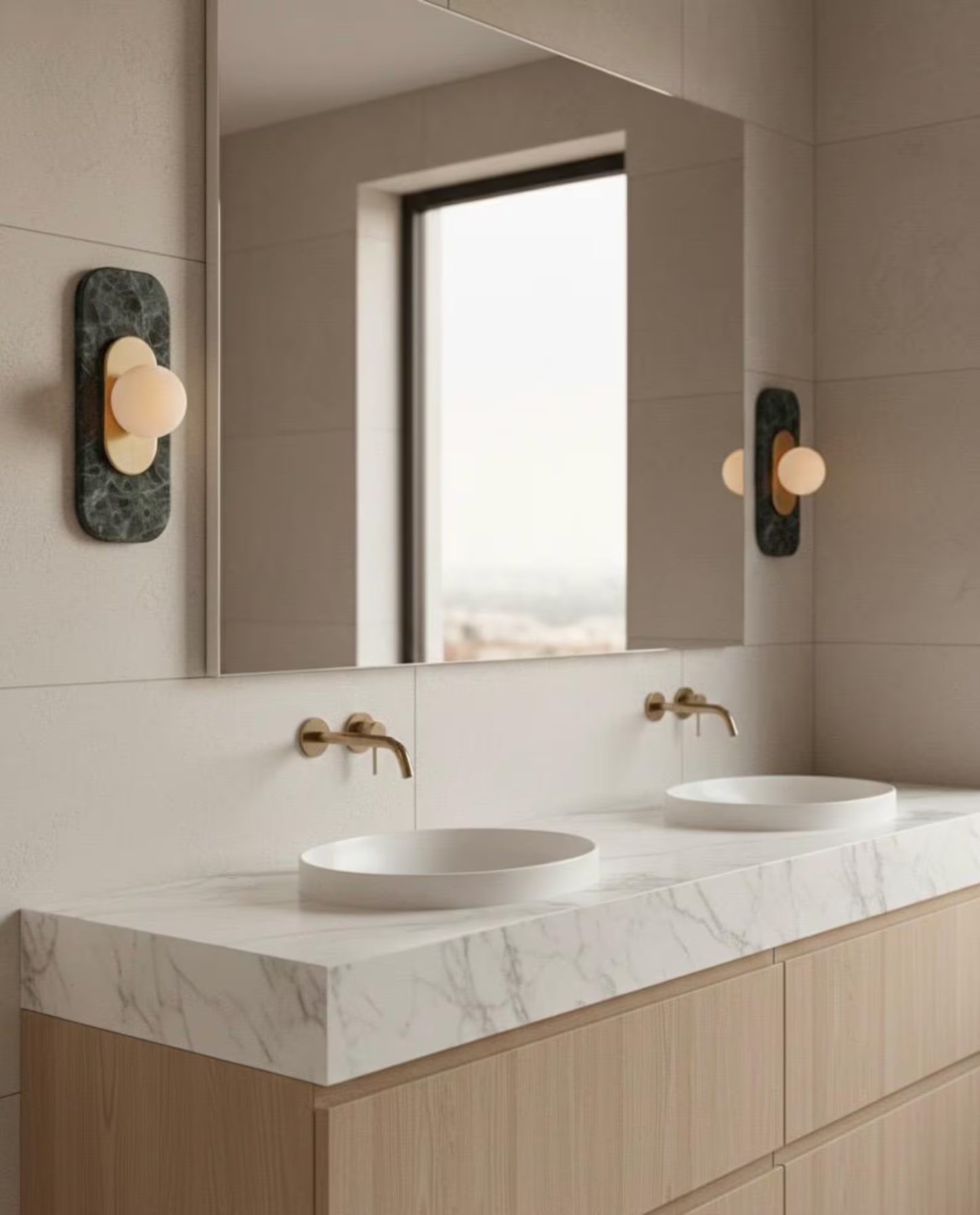 Green Marble Wall Sconce Brass Wall Light - Handmade Glass Wall Lamp, Bedside Wall Lighting, Bathroom Vanity Sconce