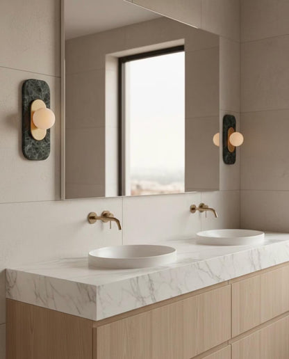 Green Marble Wall Sconce Brass Wall Light - Handmade Glass Wall Lamp, Bedside Wall Lighting, Bathroom Vanity Sconce