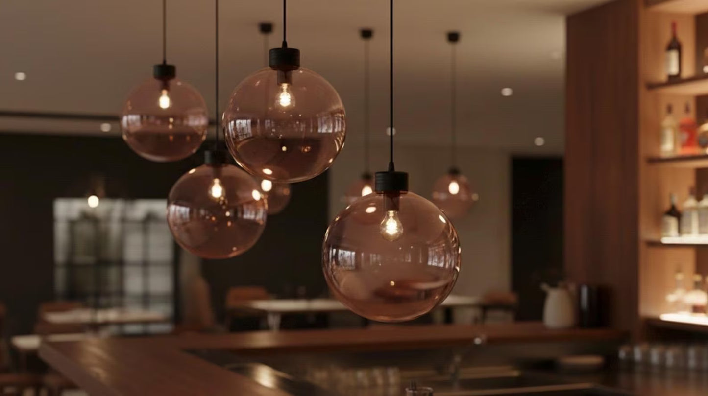 Handmade Pink Ball-Shaped Pendant Blown Glass - Les Trois Pyramides