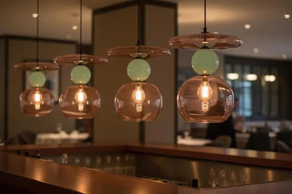 Pink Modern Glass Pendant Light | Hanging Ceiling Lamp for Kitchen Island & Living Room | Designer Glass Light Fixture | Les Trois Pyramides