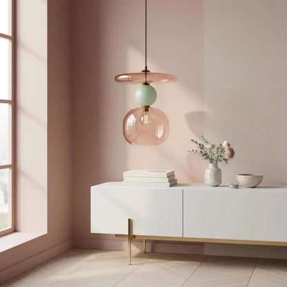 Pink Modern Glass Pendant Light | Hanging Ceiling Lamp for Kitchen Island & Living Room | Designer Glass Light Fixture | Les Trois Pyramides