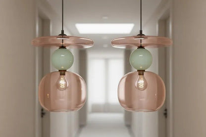 Pink Modern Glass Pendant Light | Hanging Ceiling Lamp for Kitchen Island & Living Room | Designer Glass Light Fixture | Les Trois Pyramides