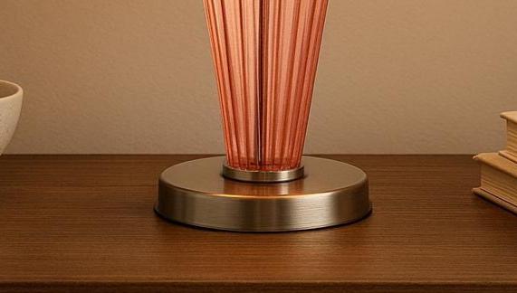 Pink Ribbed Glass Table Lamp with White Shade – Modern Bedside & Living Room Lighting