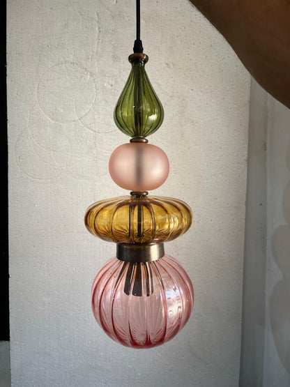Colorful Glass Pendant Light, Modern Statement Lighting, Pink Green Hanging Lamp, Kitchen Island Light, Unique Ceiling Light | Les Trois Pyramides