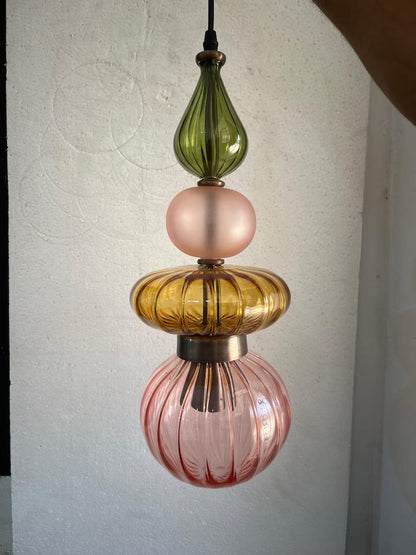 Colorful Glass Pendant Light, Modern Statement Lighting, Pink Green Hanging Lamp, Kitchen Island Light, Unique Ceiling Light | Les Trois Pyramides