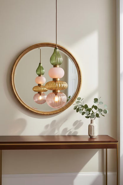 Colorful Glass Pendant Light, Modern Statement Lighting, Pink Green Hanging Lamp, Kitchen Island Light, Unique Ceiling Light | Les Trois Pyramides