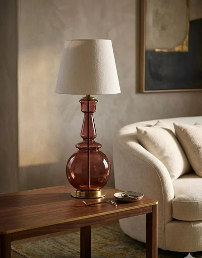 Handmade Plum-Colored Glass Table Lamp with Brass Accents | Les Trois Pyramides