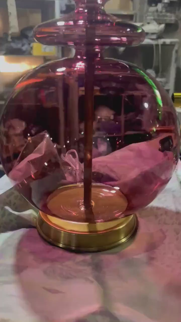 Handmade Plum-Colored Glass Table Lamp with Brass Accents | Les Trois Pyramides