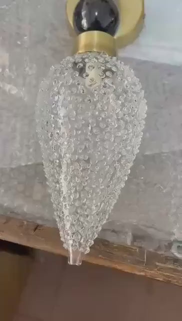 Hand-Blown Glass & Brass Wall Sconce with Marble Accents – Modern Bedside Wall Light