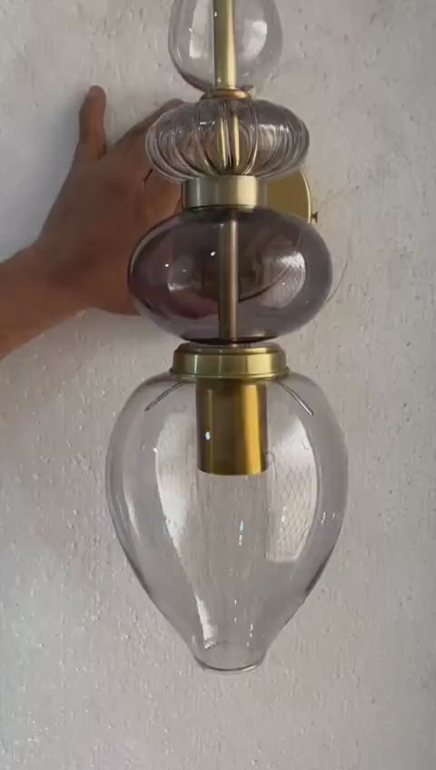 Smoked Glass Wall Sconce – Bathroom Vanity Lighting, Bedside Wall Lamp Installation, Modern Indoor Wall Light – Mid Century Modern Lighting | Les Trois Pyramides