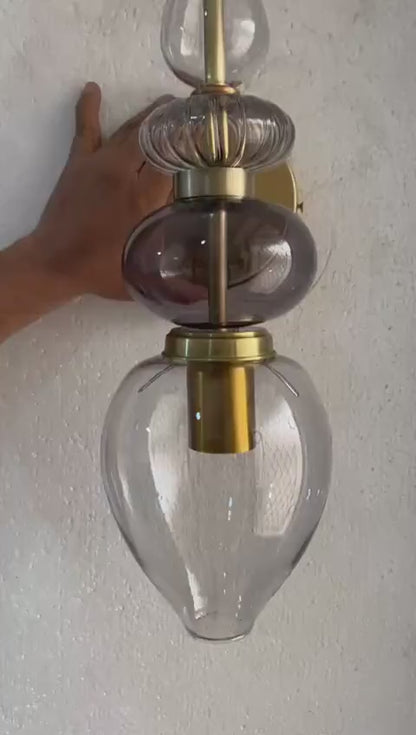 Smoked Glass Wall Sconce – Bathroom Vanity Lighting, Bedside Wall Lamp Installation, Modern Indoor Wall Light – Mid Century Modern Lighting | Les Trois Pyramides