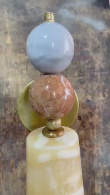 Set of 2 Brass Wall Sconces with Marble Gemstones – Handmade Wall Lights