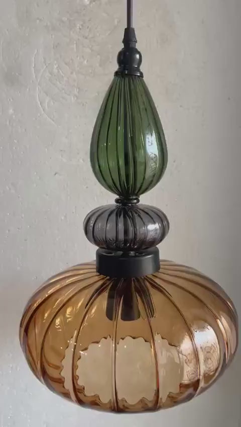 Luxury Hand Blown Glass Pendant Light | Modern Sculptural Hanging Lamp | Elegant Designer Lighting for Dining Room & Restaurant | Les Trois Pyramides