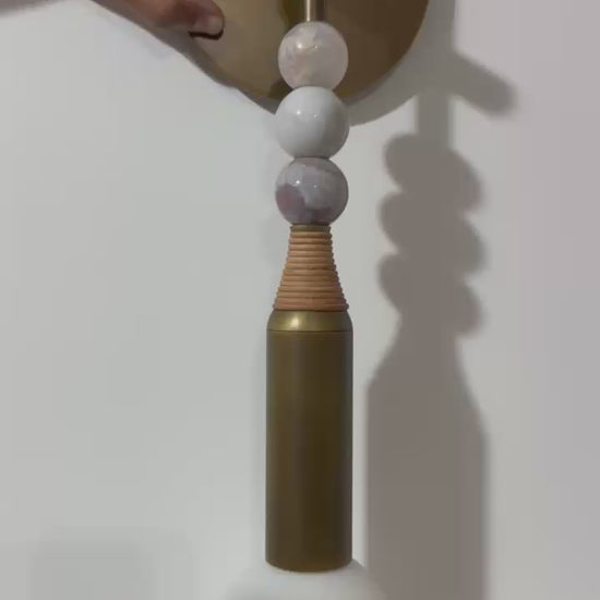 Aged Brass Wall Sconce with Marble Stones & Frosted Glass Globe | Handmade Modern Wall Light - Les Trois Pyramides