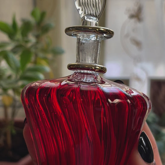 Red Ribbed Blown Glass perfume Bottle with stopper and  14K Gold | Les Trois Pyramides