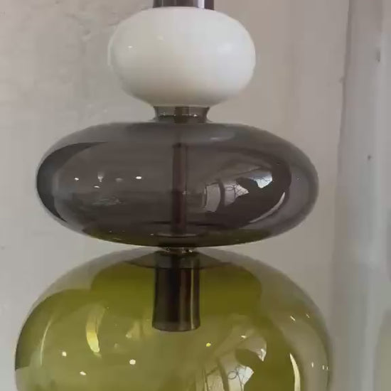 Modern Glass Pendant Light, Murano Style Hanging Lamp, Handmade Blown Glass Chandelier, Brass Kitchen Island Lighting | Les Trois Pyramides