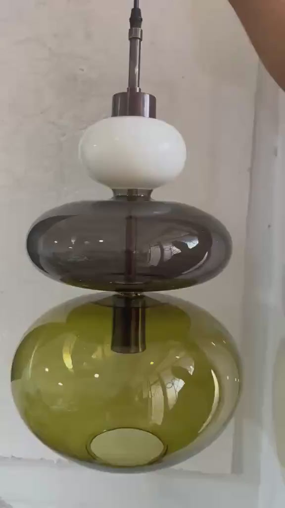 Modern Glass Pendant Light, Murano Style Hanging Lamp, Handmade Blown Glass Chandelier, Brass Kitchen Island Lighting | Les Trois Pyramides
