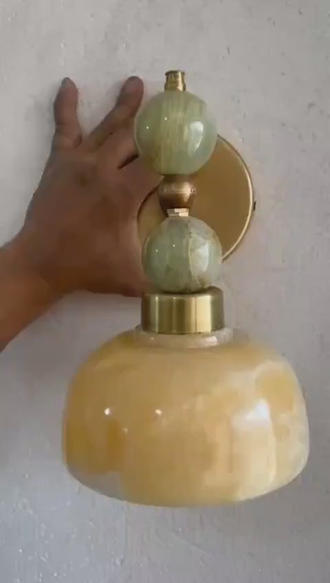 Natural Onyx Wall Sconce with Marble Base – Handmade Stone Wall Light | Les Trois Pyramides