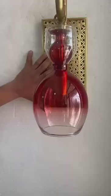Handcrafted Brass Wall Sconce – Red Blown Glass Wall Light for Hallway | Les trois pyramides