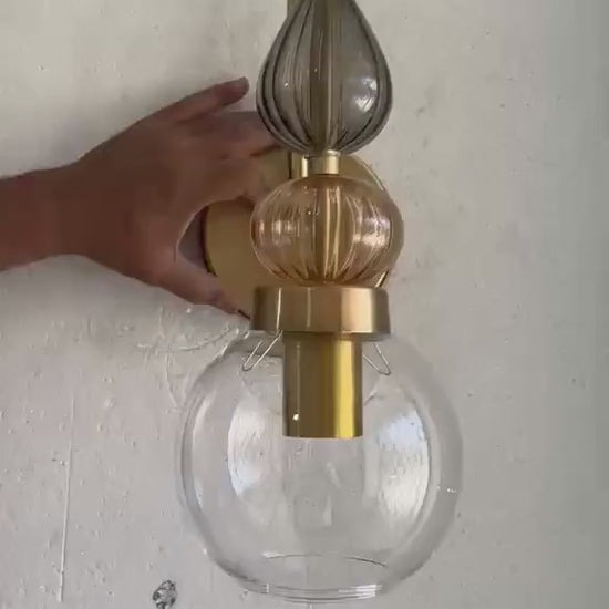 Brass Wall Sconce – Blown Glass Bathroom Vanity Light, Art Deco Bedside Wall Lamp, Indoor Wall Lighting | Les Trois Pyramides