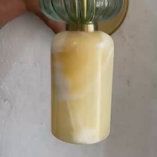 Handmade Marble & Blown Glass Wall Sconce - Murano Style Wall Light - Brass Vanity Light - Art Deco Sconce - Bathroom Light - Bedside Lamp | Les Trois Pyramides