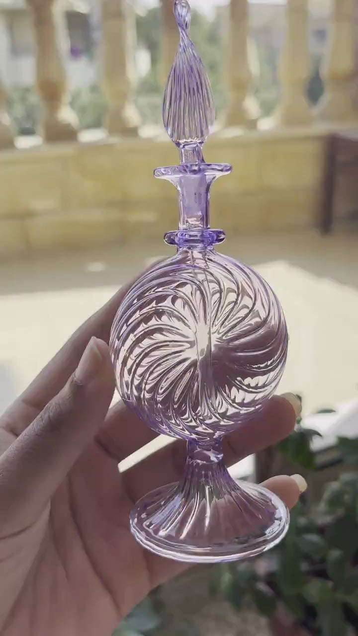 Fashion Perfume Bottle With Stopper / Purple 14K Paint Hand Blown Glass Perfume Bottle /