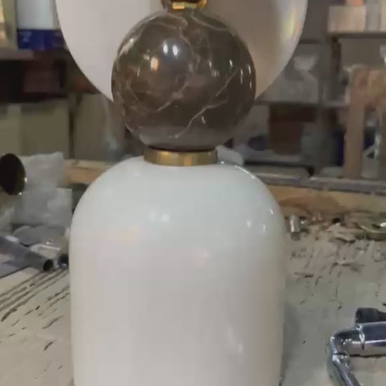 Double Marble Wall Sconce with Alabaster Shade – Handmade Brass Wall Light | Les Trois Pyramides