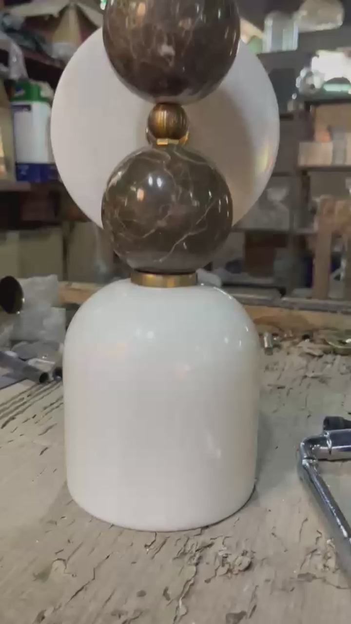 Double Marble Wall Sconce with Alabaster Shade – Handmade Brass Wall Light | Les Trois Pyramides