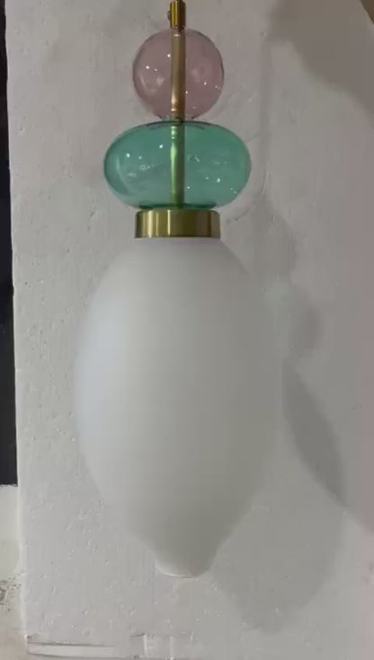 Hand Blown Glass Pendant Light, Murano Style Hanging Lamp, Brass Kitchen Island Pendant, Multicolor Glass Ceiling Light, Modern Lighting | Les Trois Pyramides