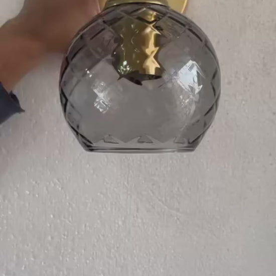 Wall-mounted smokey grey glass lamp with textured glass shade  - Les Trois Pyramides