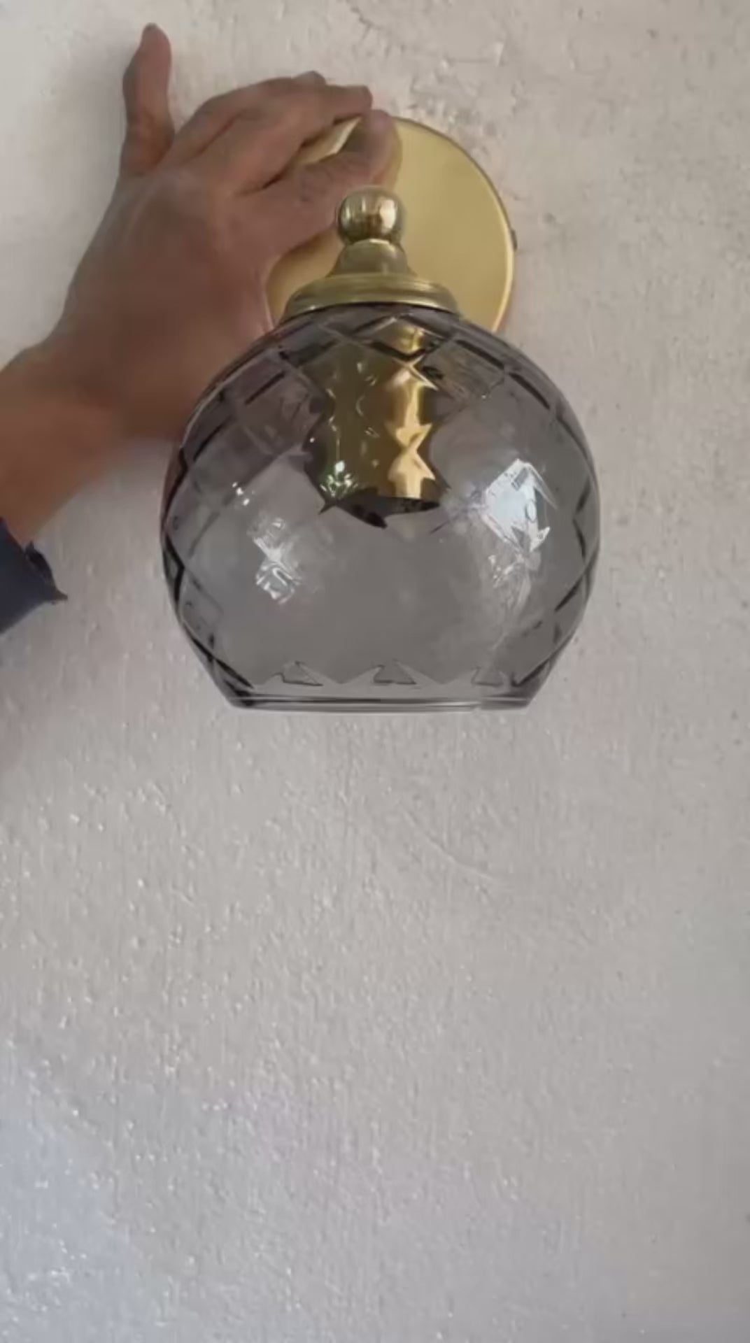 Wall-mounted smokey grey glass lamp with textured glass shade  - Les Trois Pyramides