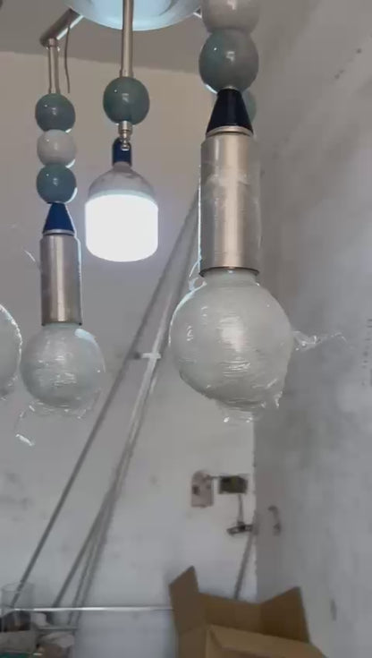 Custom Marble Stone & Glass Pendant Light — Handmade Brushed Nickel Pendant with Natural Gemstone Details