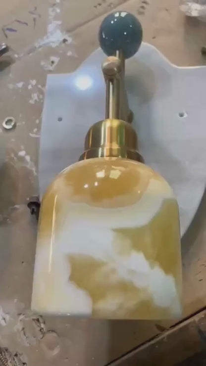 Natural Marble Wall Sconce with Brass – Handmade Stone Wall Light