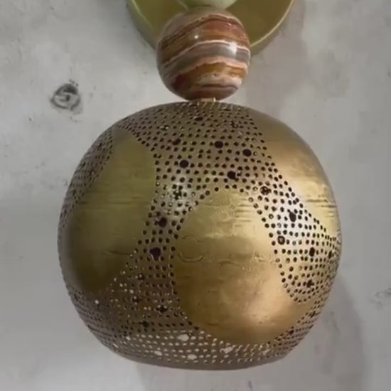 Handmade Onyx Wall Light with Brass Sphere | Vintage inspired Artisanal sconce | Les Trois Pyramides