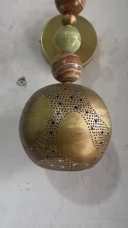 Handmade Onyx Wall Light with Brass Sphere | Vintage inspired Artisanal sconce | Les Trois Pyramides