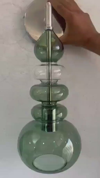 Green Glass Wall Sconce, Modern Brass Wall Light, Murano Style Wall Lamp, Stacked Glass Lighting Fixture, Luxury Restaurant Wall Light | Les Trois Pyramides