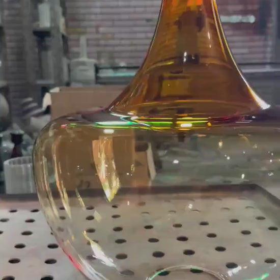 Handmade Orange Blown Glass Pendant Light – Modern Tall Neck Ceiling Lamp | Les Trois Pyramides