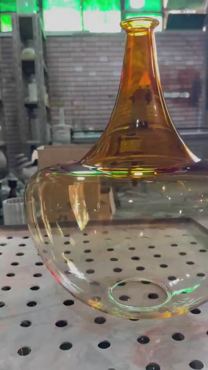 Handmade Orange Blown Glass Pendant Light – Modern Tall Neck Ceiling Lamp | Les Trois Pyramides