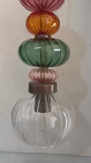 Multicolored Glass Wall Sconce - Hand Blown Ribbed Glass Wall Light