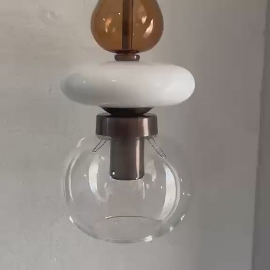 Modern Glass Pendant Light, Amber & Clear Hanging Lamp, Kitchen Island Lighting, Minimal Ceiling Light, Handmade Glass Pendant | Les Trois Pyramides